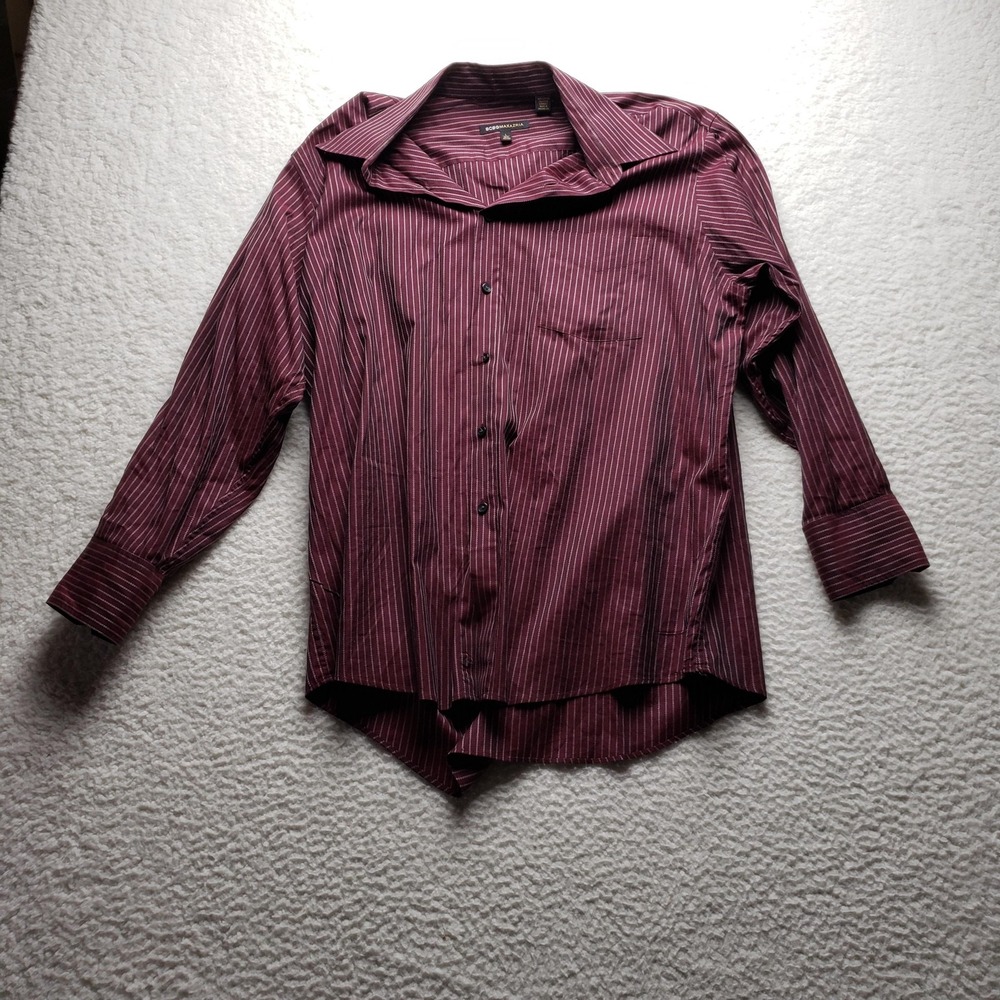 BCBGMAXAZRIA Dress Shirt Mens Large 16.5 32/33 Red Pinstripe Stretch Long Sleeve